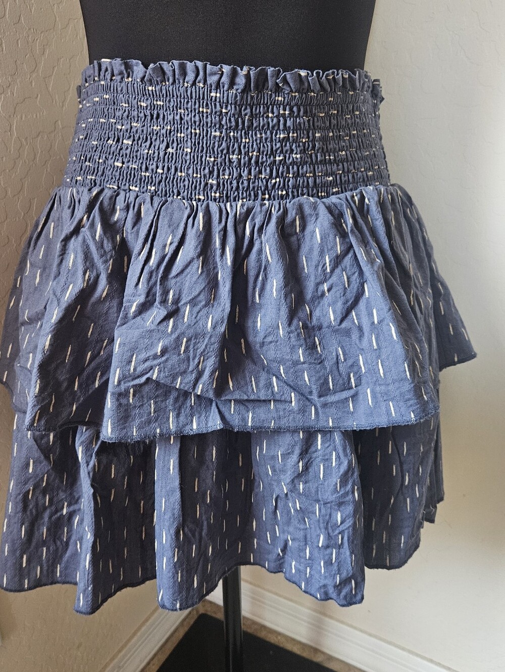 Womens Smocked Waist Tiered Ruffle Mini Skirt Extra Large 100% Cotton